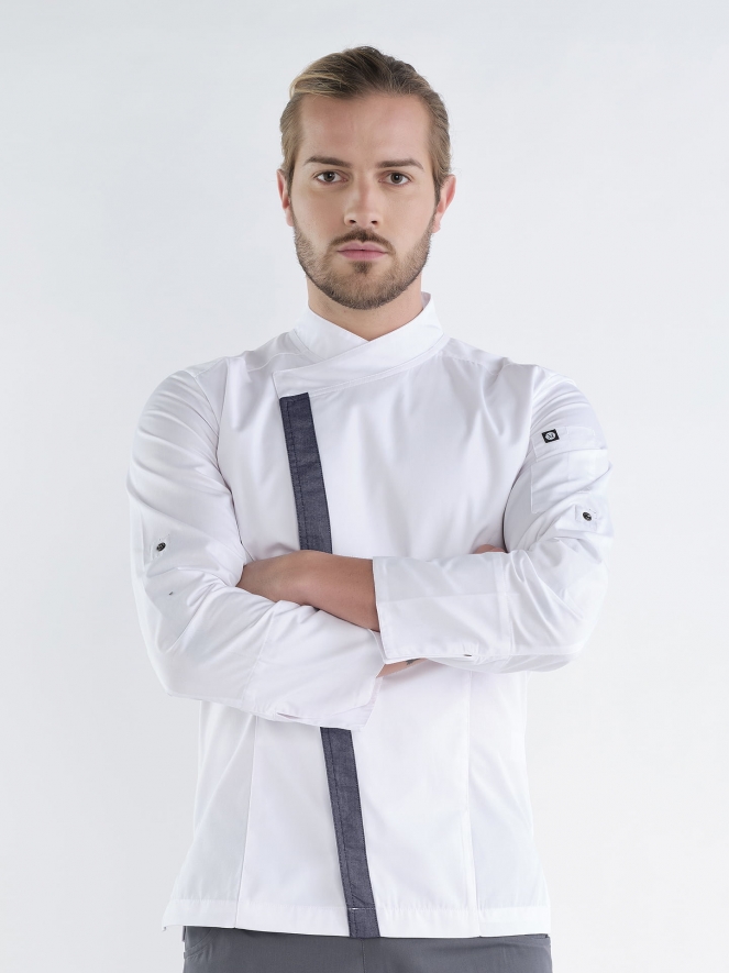 Jaleca Homem Branca c/Faixa Azul JK101 ELEGANT